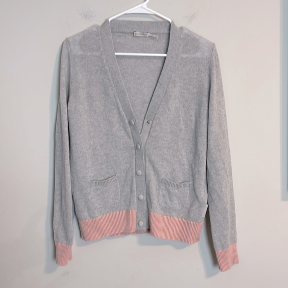 Moncler Maglia tricot 100% cashmere gray and pink cardigan size small - Picture 1 of 13